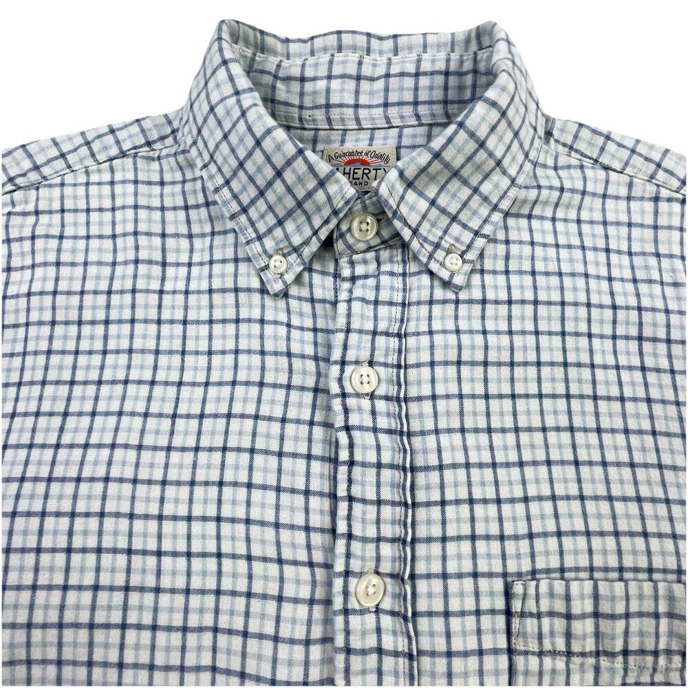 Faherty Flannel Shirt Mens Medium Plaid Long Sleeve Indigo Dyed Button Down